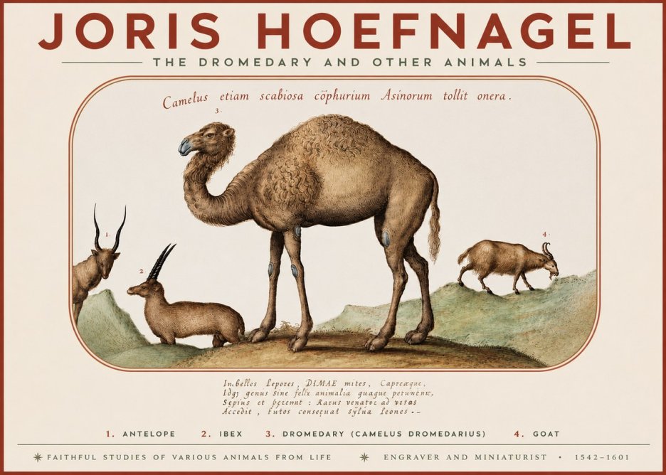 Joris Hoefnagel The Dromedary and Other Animals from Studies of Nature No3 - Plakat