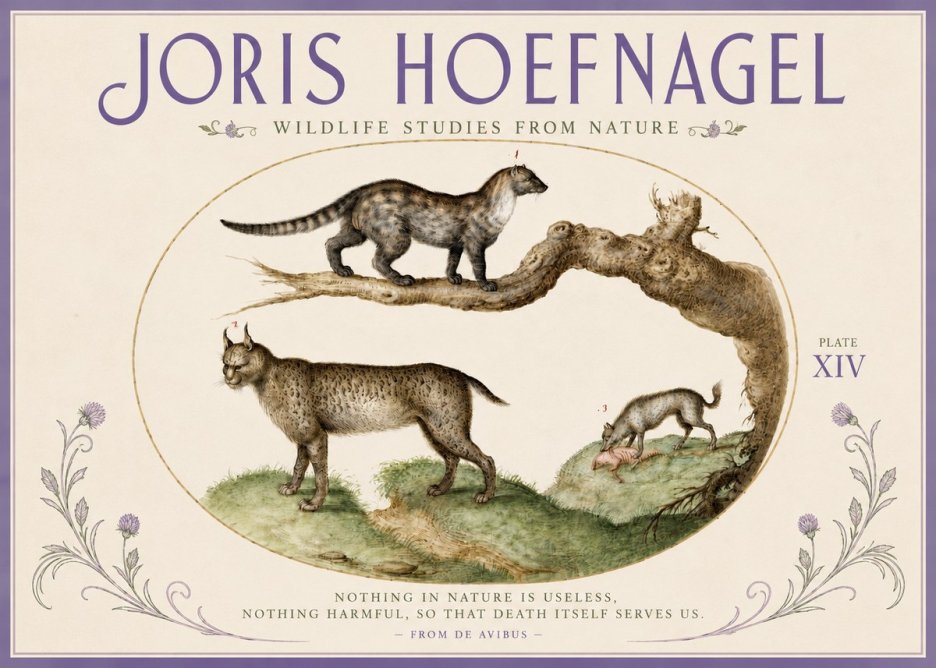 Joris Hoefnagel Wildlife Studies from Nature - Plate Xiv No4 - Plakat