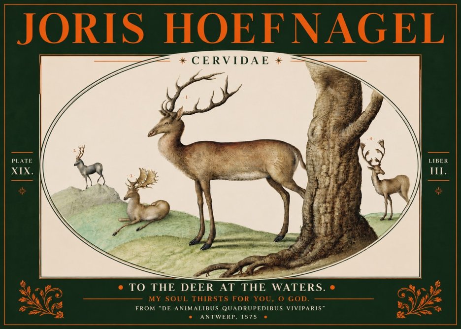 Joris Hoefnagel Deer at the Fountains No5 - Plakat