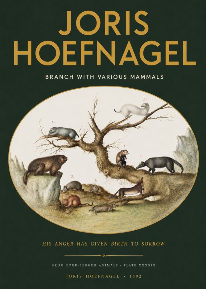 Joris Hoefnagel Branch with Various Mammals No2 - Plakat