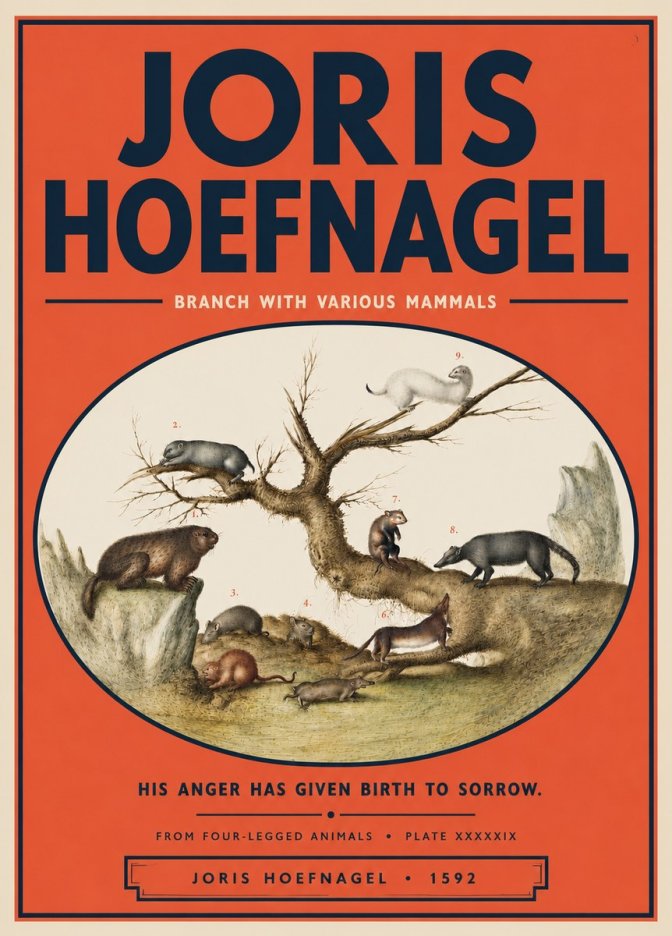 Joris Hoefnagel Branch with Various Mammals No5 - Plakat
