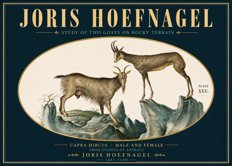 Joris Hoefnagel Study of Two Goats on Rocky Terrain No5 - Plakat