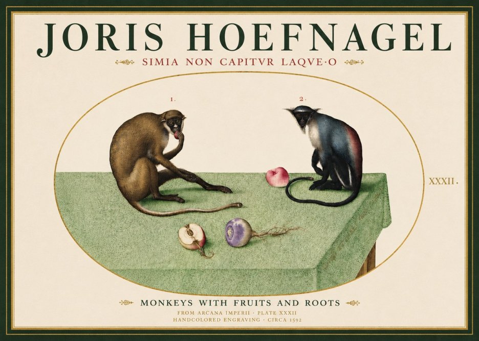 Joris Hoefnagel Monkeys with Fruits and Roots No3 - Plakat
