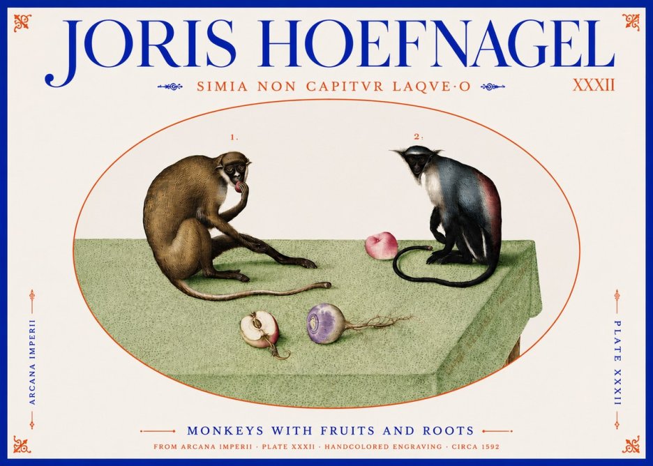 Joris Hoefnagel Monkeys with Fruits and Roots No4 - Plakat
