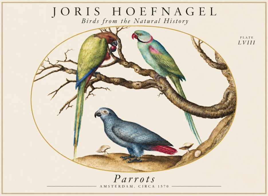 Joris Hoefnagel Parrots from the Naturalis Historia No2 - Plakat