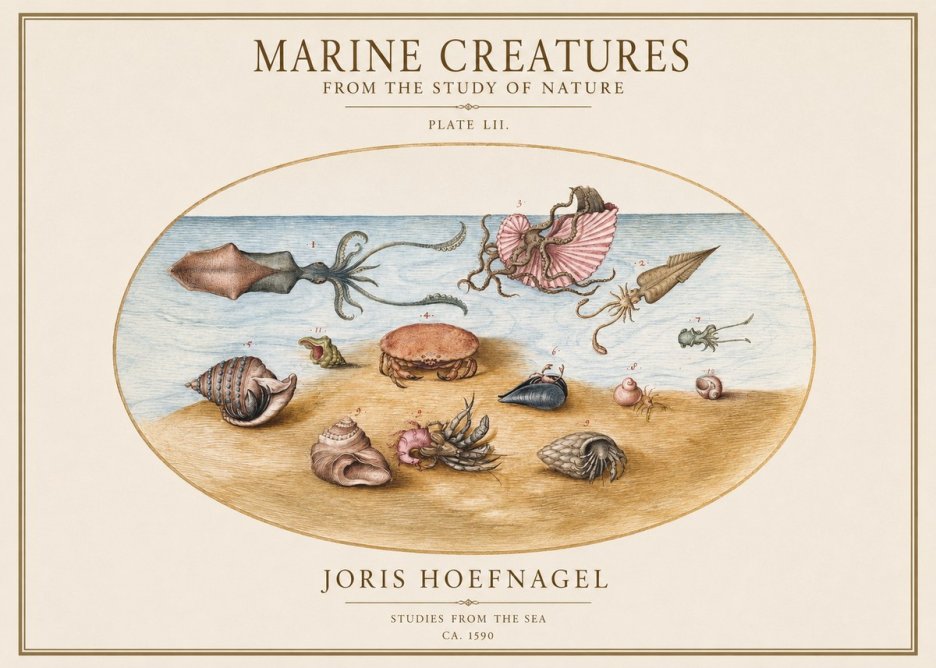 Joris Hoefnagel Marine Creatures - Plate Lii No1 - Plakat