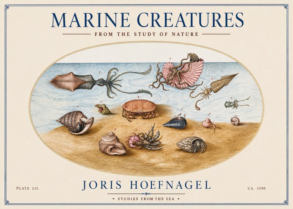 Joris Hoefnagel Marine Creatures - Plate Lii No4 - Plakat
