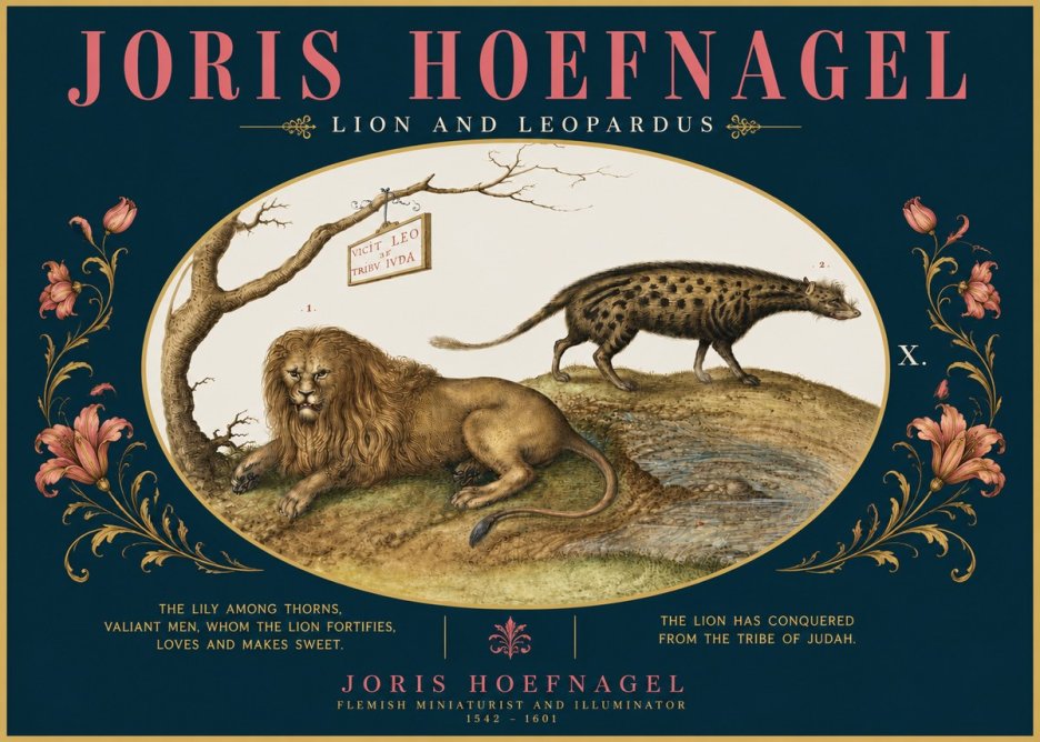Joris Hoefnagel Lion and Spotted Hyena No5 - Plakat