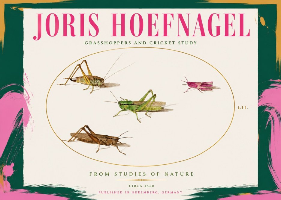 Joris Hoefnagel Three Grasshoppers and a Locust No3 - Plakat