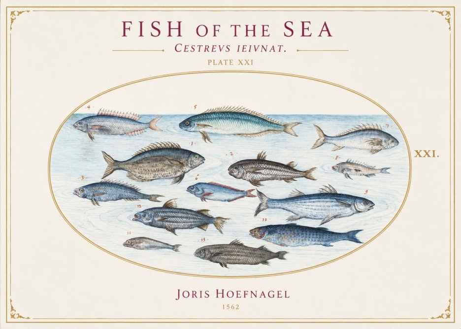 Joris Hoefnagel Fish of the Sea - Cestrevs Ieivnat. Plate Xxi No1 - Plakat