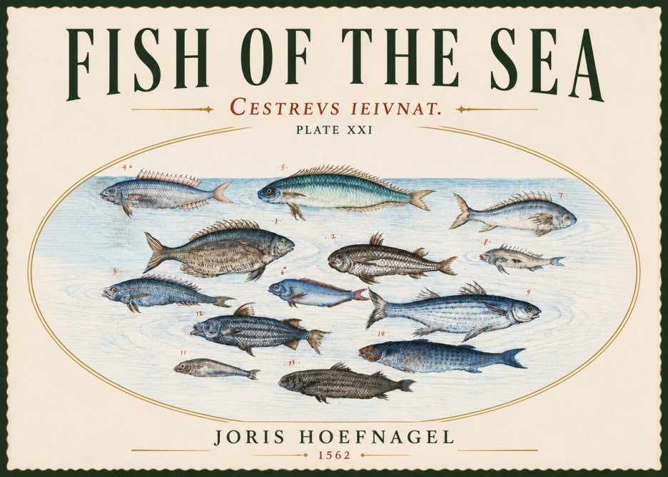 Joris Hoefnagel Fish of the Sea - Cestrevs Ieivnat. Plate Xxi No5 - Plakat
