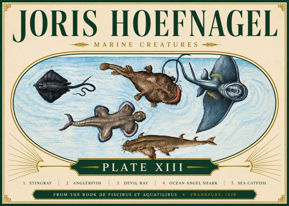 Joris Hoefnagel Marine Creatures Plate Xiii No5 - Plakat