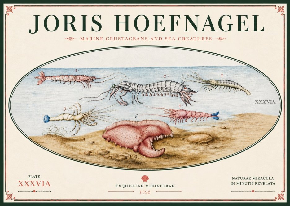 Joris Hoefnagel Marine Crustaceans and Sea Creature No6 - Plakat