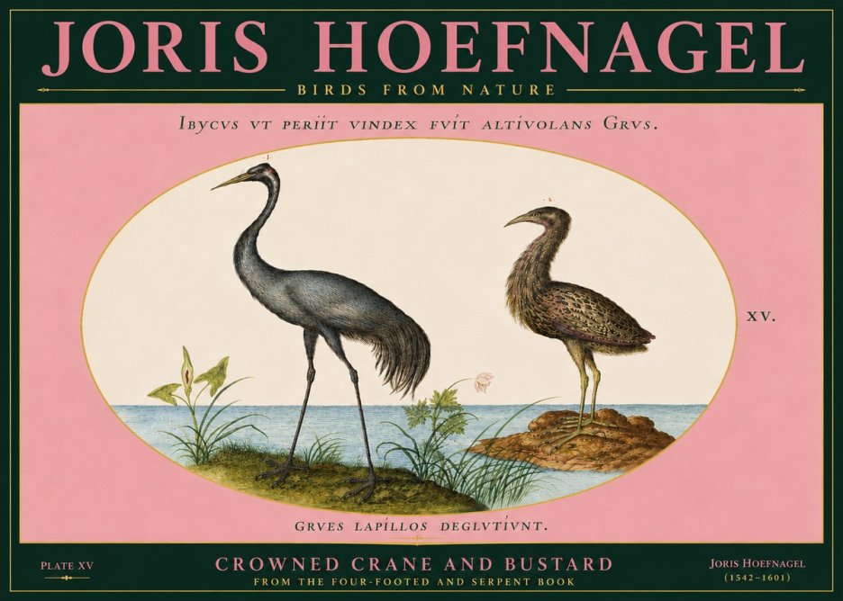 Joris Hoefnagel Crowned Crane and Bustard No5 - Plakat