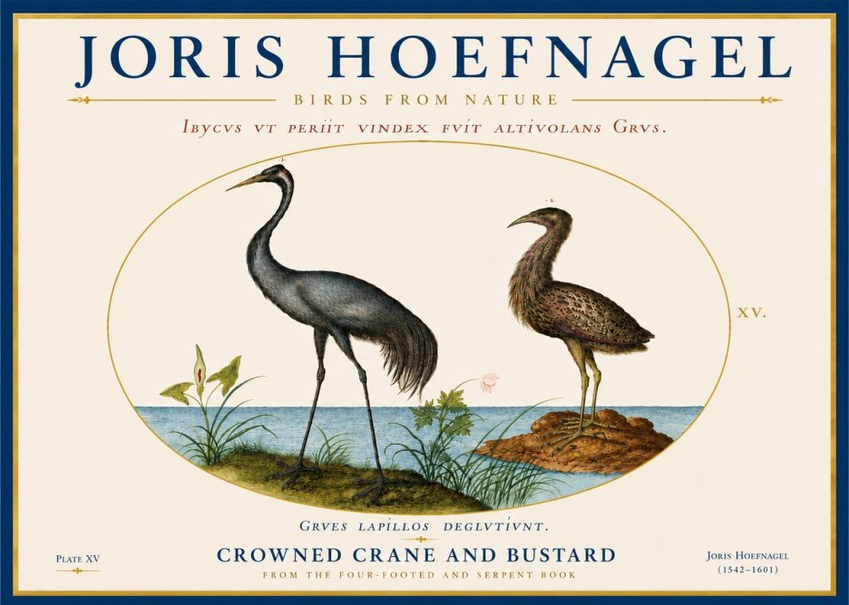 Joris Hoefnagel Crowned Crane and Bustard No6 - Plakat