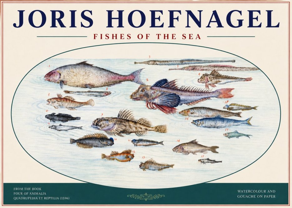 Joris Hoefnagel Fishes of the Sea III No4 - Plakat