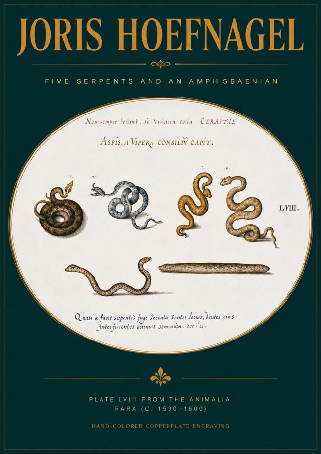 Joris Hoefnagel Five Serpents and an Amphisbaenian No2 - Plakat