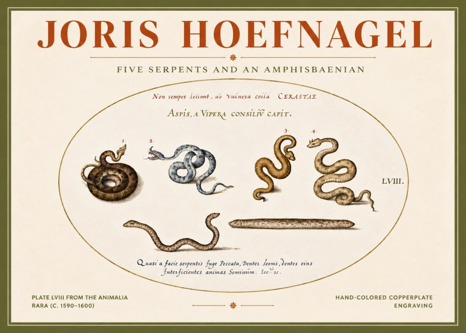 Joris Hoefnagel Five Serpents and an Amphisbaenian No4 - Plakat