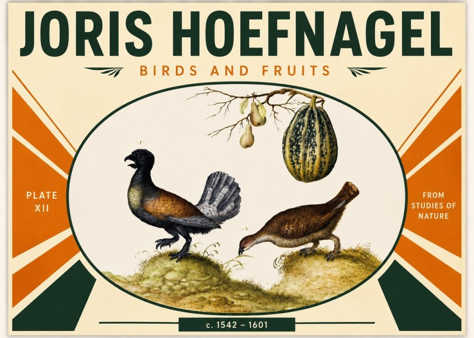 Joris Hoefnagel A Cock and Hen of the Woods with Pears and Gourd No3 - Plakat