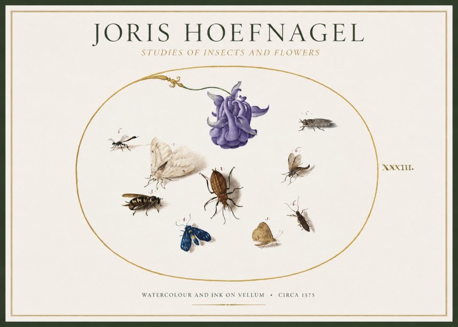 Joris Hoefnagel Studies of Insects and Flowers No1 - Plakat