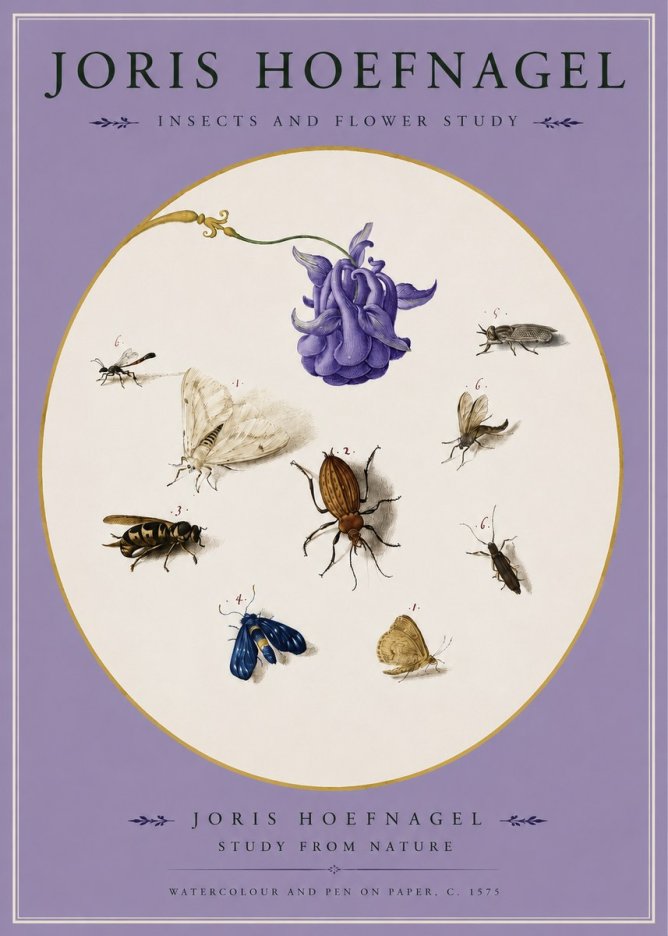 Joris Hoefnagel Studies of Insects and Flowers No3 - Plakat
