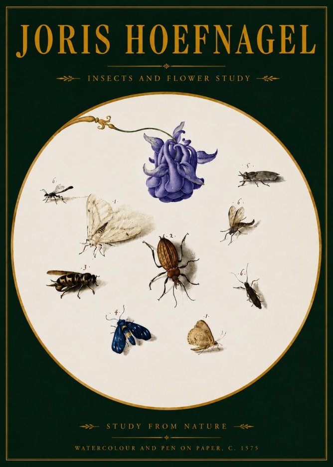 Joris Hoefnagel Studies of Insects and Flowers No4 - Plakat