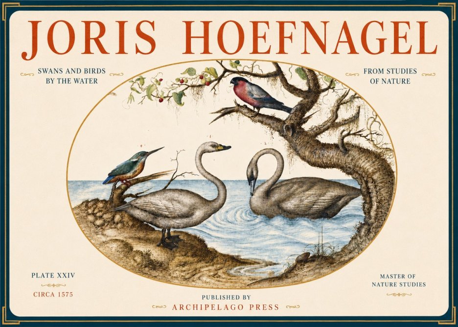 Joris Hoefnagel Swans and Birds by the Water No4 - Plakat