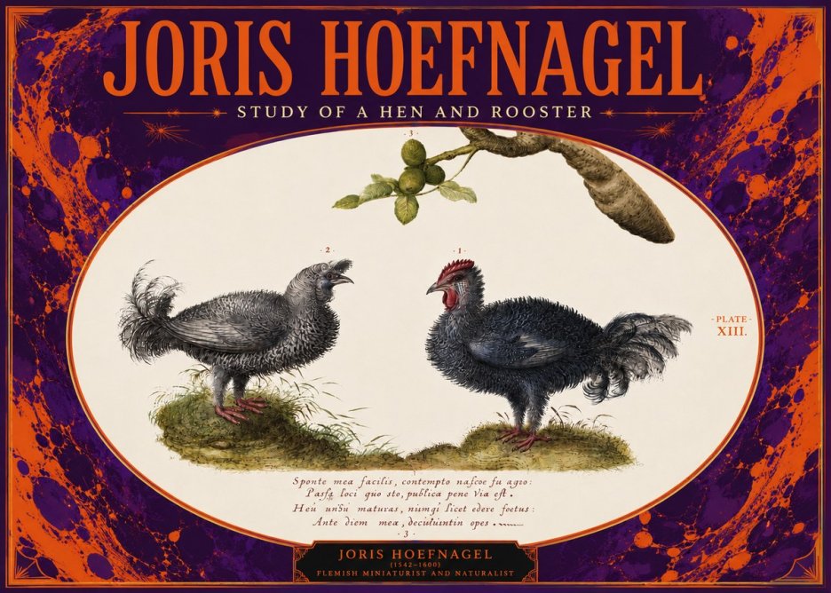 Joris Hoefnagel Study of a Hen and Rooster No4 - Plakat