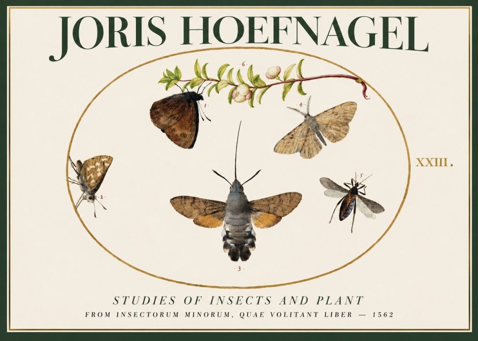 Joris Hoefnagel Five Studies of Insects and Plant No2 - Plakat