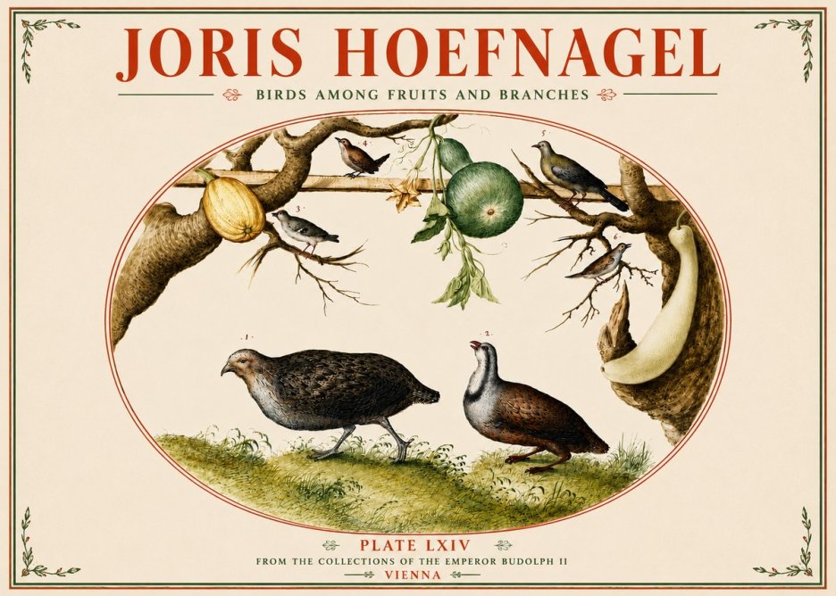 Joris Hoefnagel Birds Among Fruits and Branches No5 - Plakat