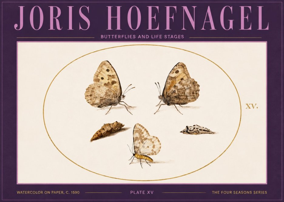 Joris Hoefnagel Butterflies and Life Stages - Plate Xv No4 - Plakat