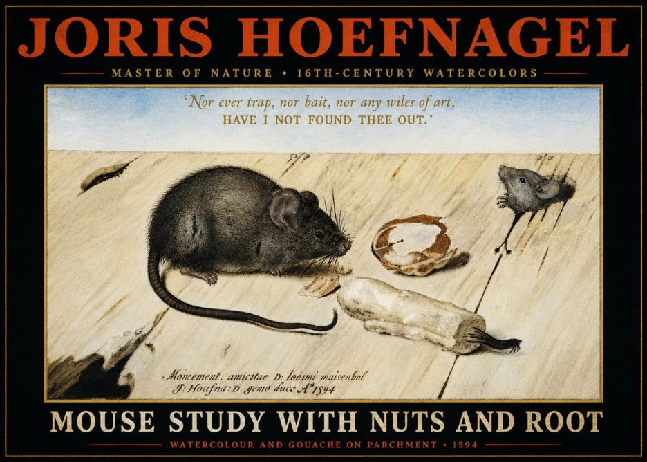 Joris Hoefnagel Mouse Study with Nuts and Root No4 - Plakat