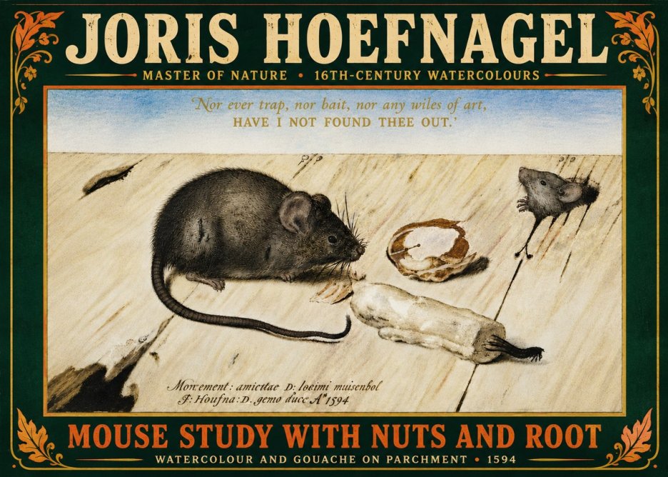 Joris Hoefnagel Mouse Study with Nuts and Root No6 - Plakat
