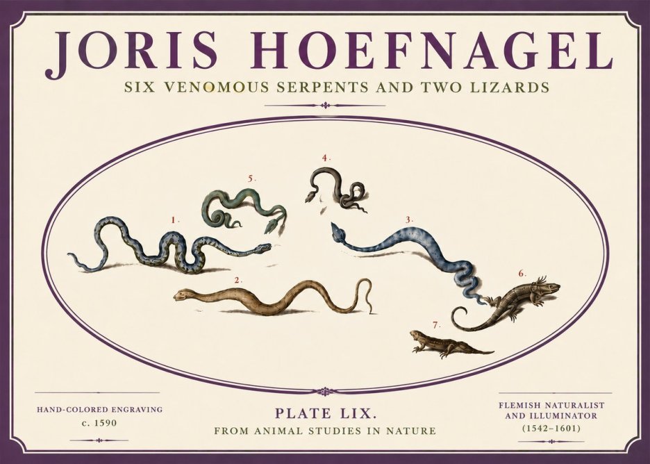 Joris Hoefnagel Six Venomous Serpents and Two Lizards No6 - Plakat