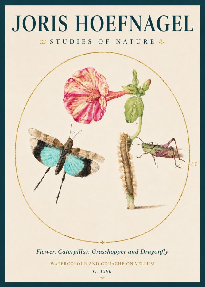 Joris Hoefnagel Plate L1. Studies of Insects and Plants No4 - Plakat