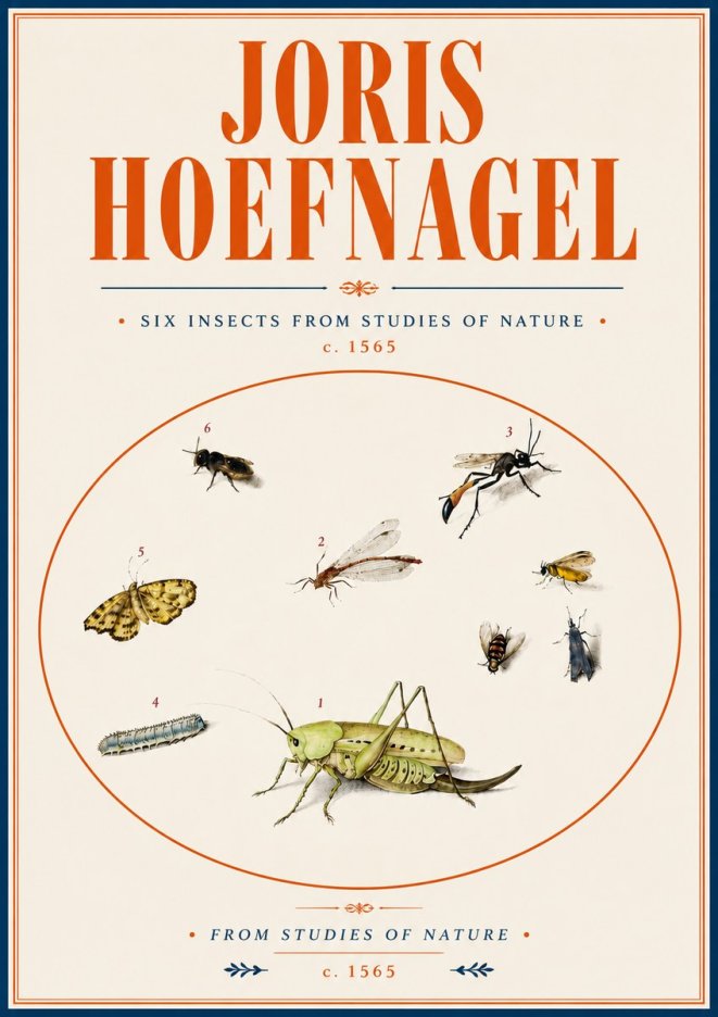 Joris Hoefnagel Six Insects from Studies of Nature C. 1565 No6 - Plakat