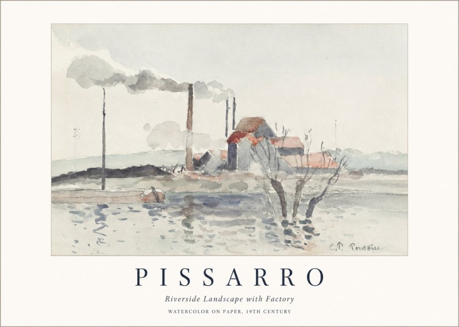 Pissarro Riverside Landscape with Factory No1 - Plakat