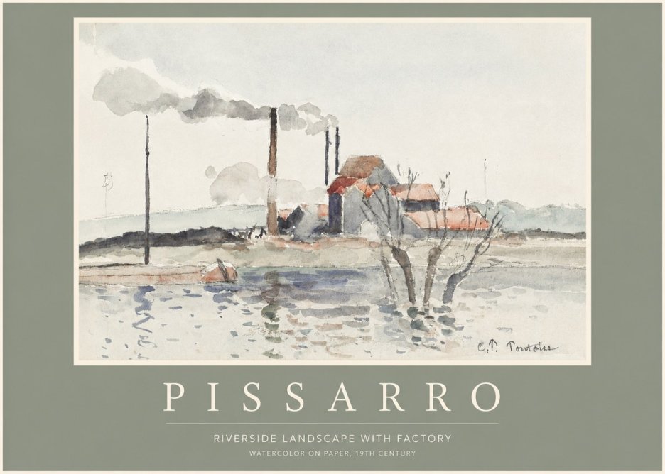 Pissarro Riverside Landscape with Factory No2 - Plakat