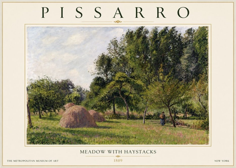 Pissarro Meadow with Haystacks No2 - Plakat