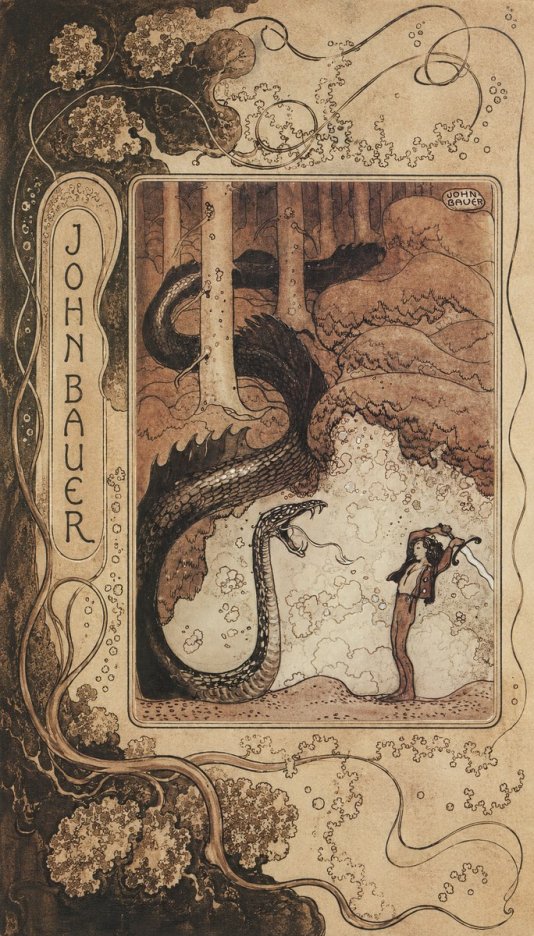 John Bauer The Boy and the Serpent No6 - Plakat