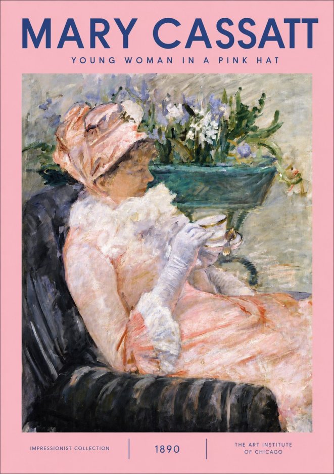 Mary Cassatt Young Woman in a Pink Hat No2 - Plakat