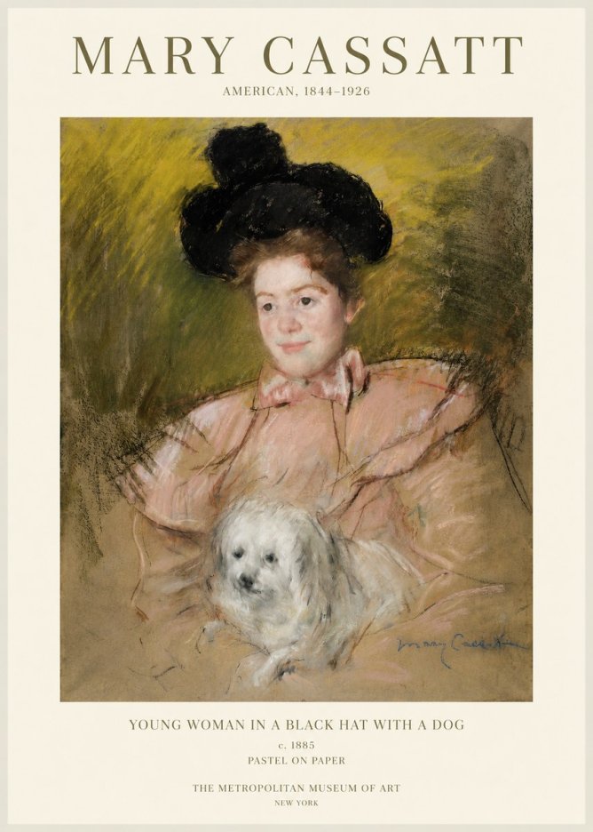 Mary Cassatt Young Woman in a Black Hat with a Dog No1 - Plakat