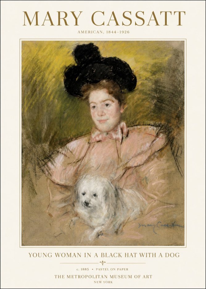 Mary Cassatt Young Woman in a Black Hat with a Dog No3 - Plakat