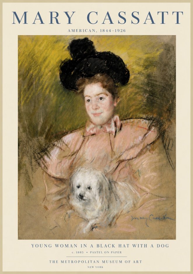 Mary Cassatt Young Woman in a Black Hat with a Dog No5 - Plakat