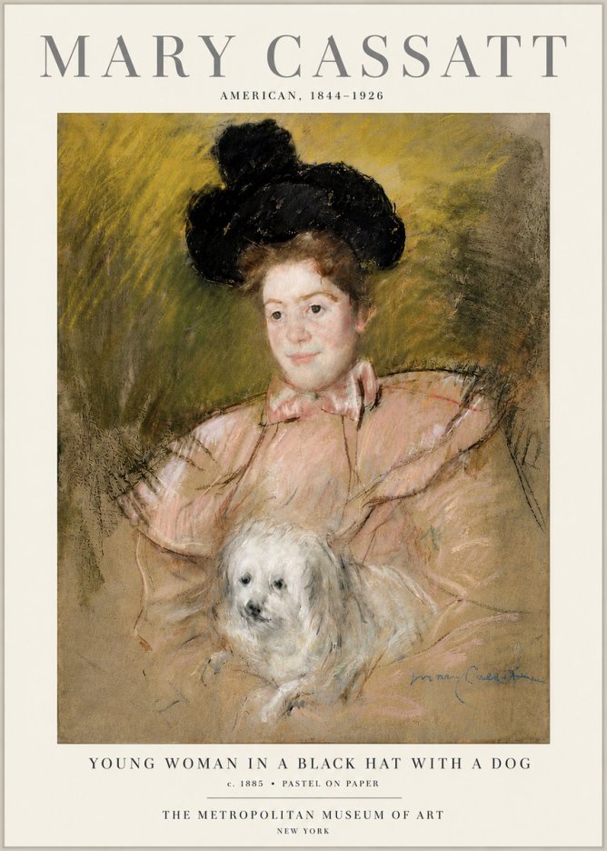 Mary Cassatt Young Woman in a Black Hat with a Dog No6 - Plakat