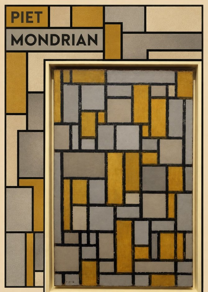 Piet Mondrian Composition in Grey and Yellow No5 - Plakat