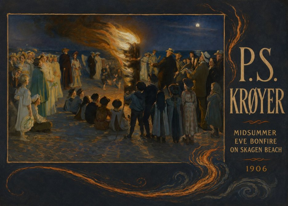 P.S. Krøyer Midsummer Eve Bonfire on Skagen Beach · 1906 No4 - Plakat