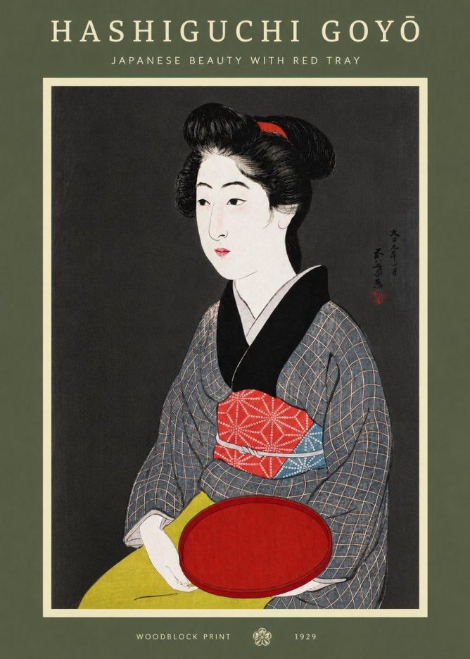 Hashiguchi Goyō Japanese Beauty with Red Tray No3 - Plakat