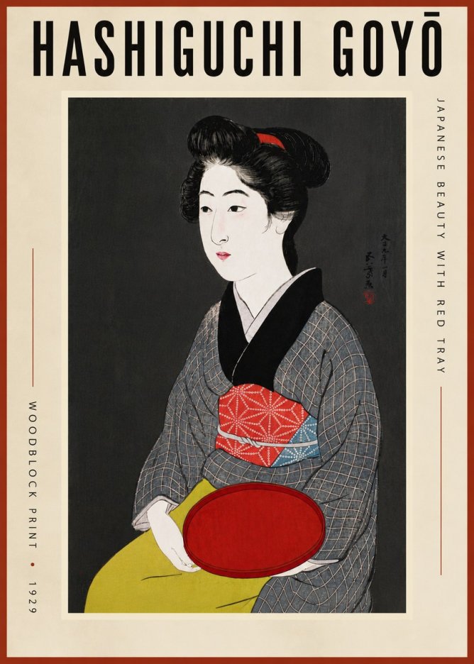 Hashiguchi Goyō Japanese Beauty with Red Tray No5 - Plakat