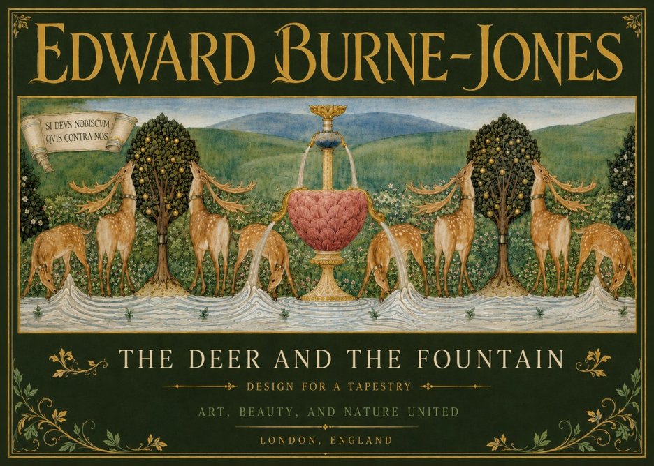 Edward Burne-Jones The Deer and the Fountain No5 - Plakat